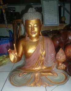asianartmaui.com-Golden Teaching Buddha holding Flame