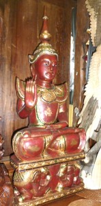 asianartmaui.com Thai Buddha, red & gold, teaching mudra.